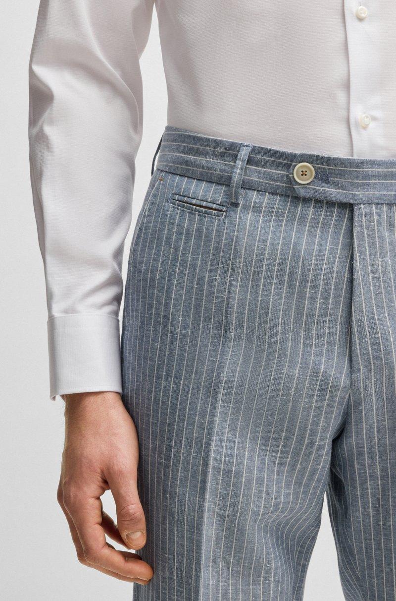 Hugo Boss Pantalones Slim Fit A Rayas En Lana Virgen Y Lino