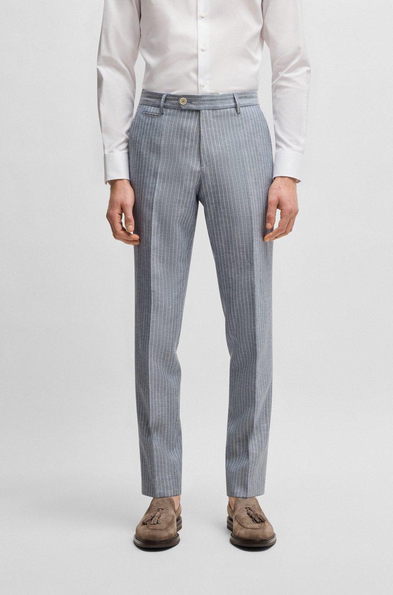 Hugo Boss Pantalones slim fit a rayas en lana virgen y lino