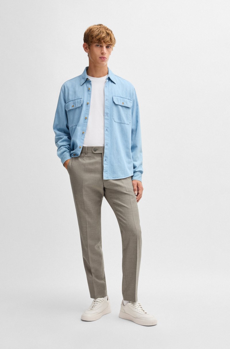 Hugo Boss Pantalones Slim Fit En Lana Virgen Con Microestampado