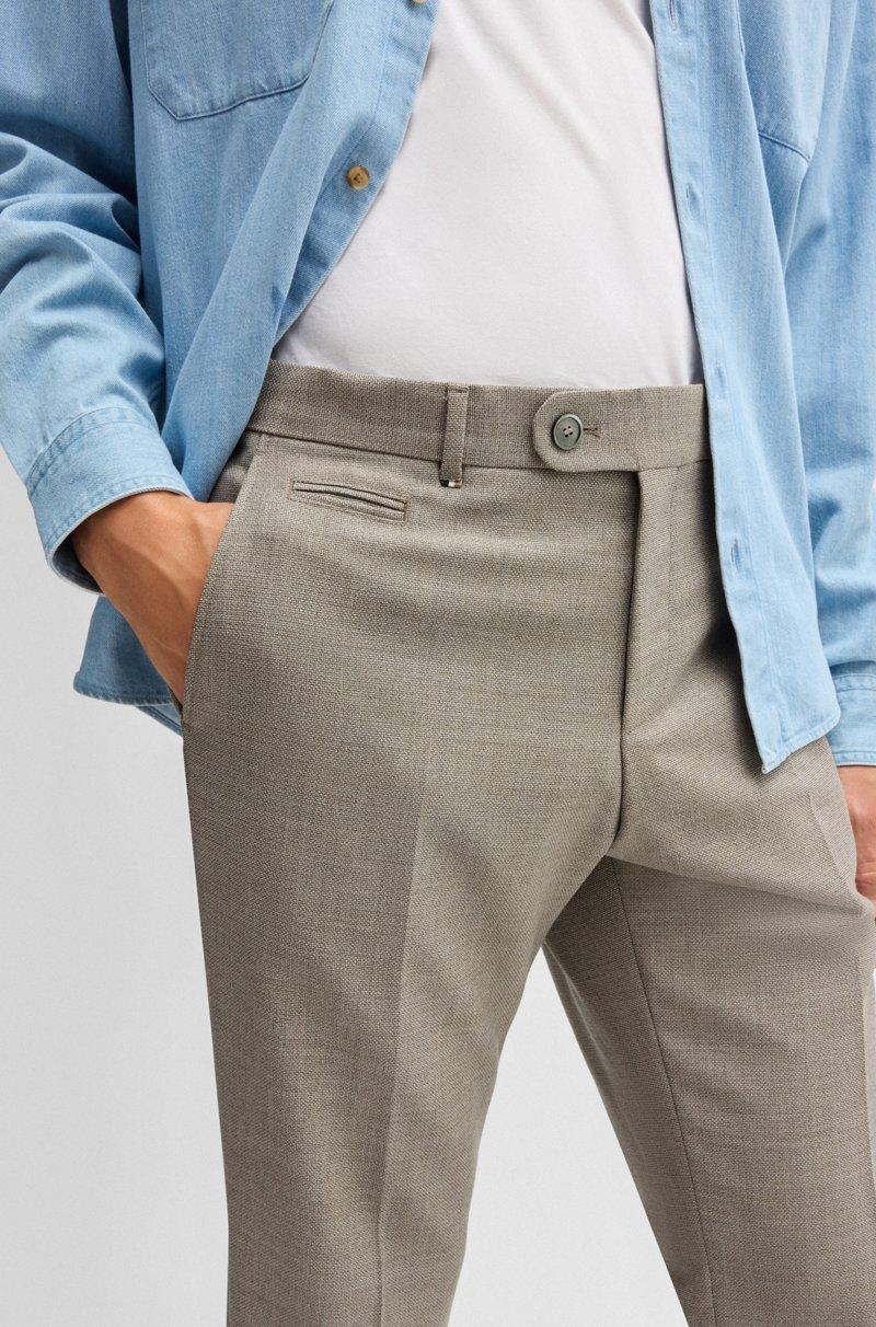 Hugo Boss Pantalones Slim Fit En Lana Virgen Con Microestampado