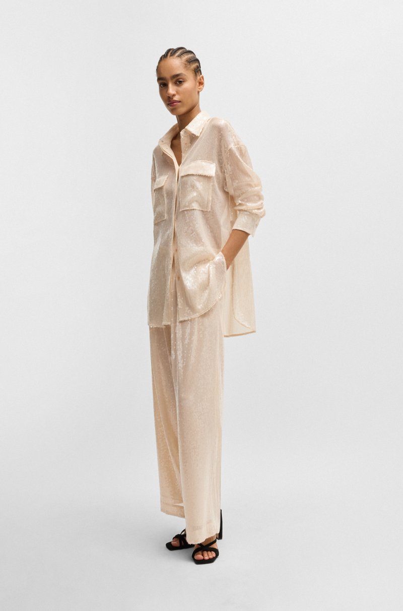 Hugo Boss Pantalones Straight Fit En Tejido Elástico Con Lentejuelas