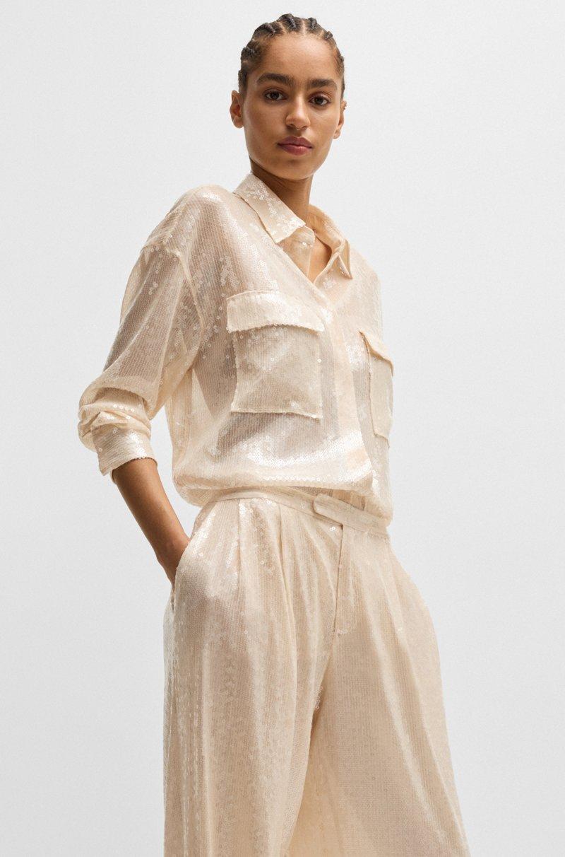 Hugo Boss Pantalones Straight Fit En Tejido Elástico Con Lentejuelas