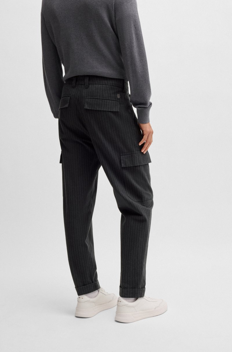 Hugo Boss Pantalones Tapered Fit De Algodón Cepillado A Rayas