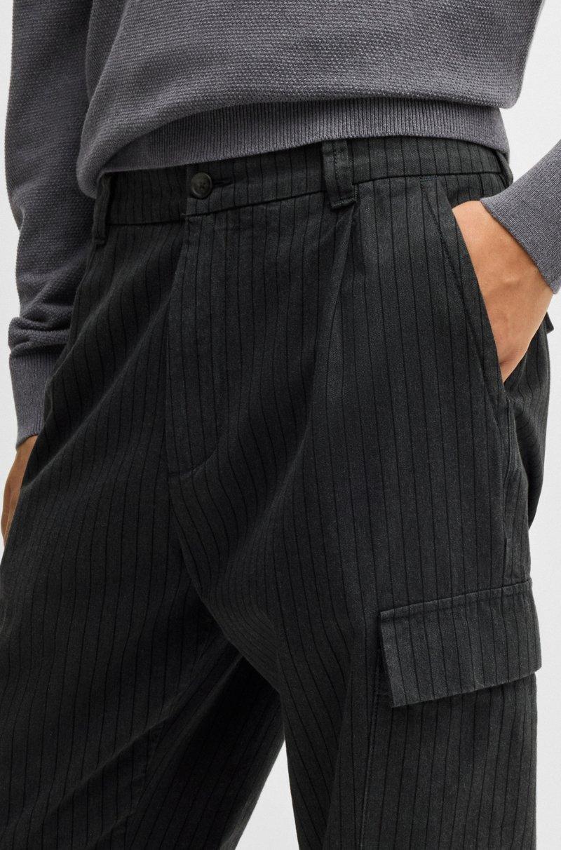 Hugo Boss Pantalones Tapered Fit De Algodón Cepillado A Rayas