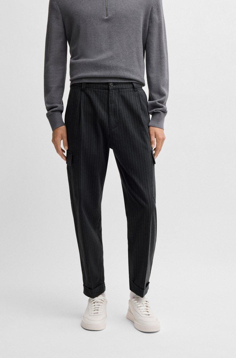 Hugo Boss Pantalones tapered fit de algodón cepillado a rayas