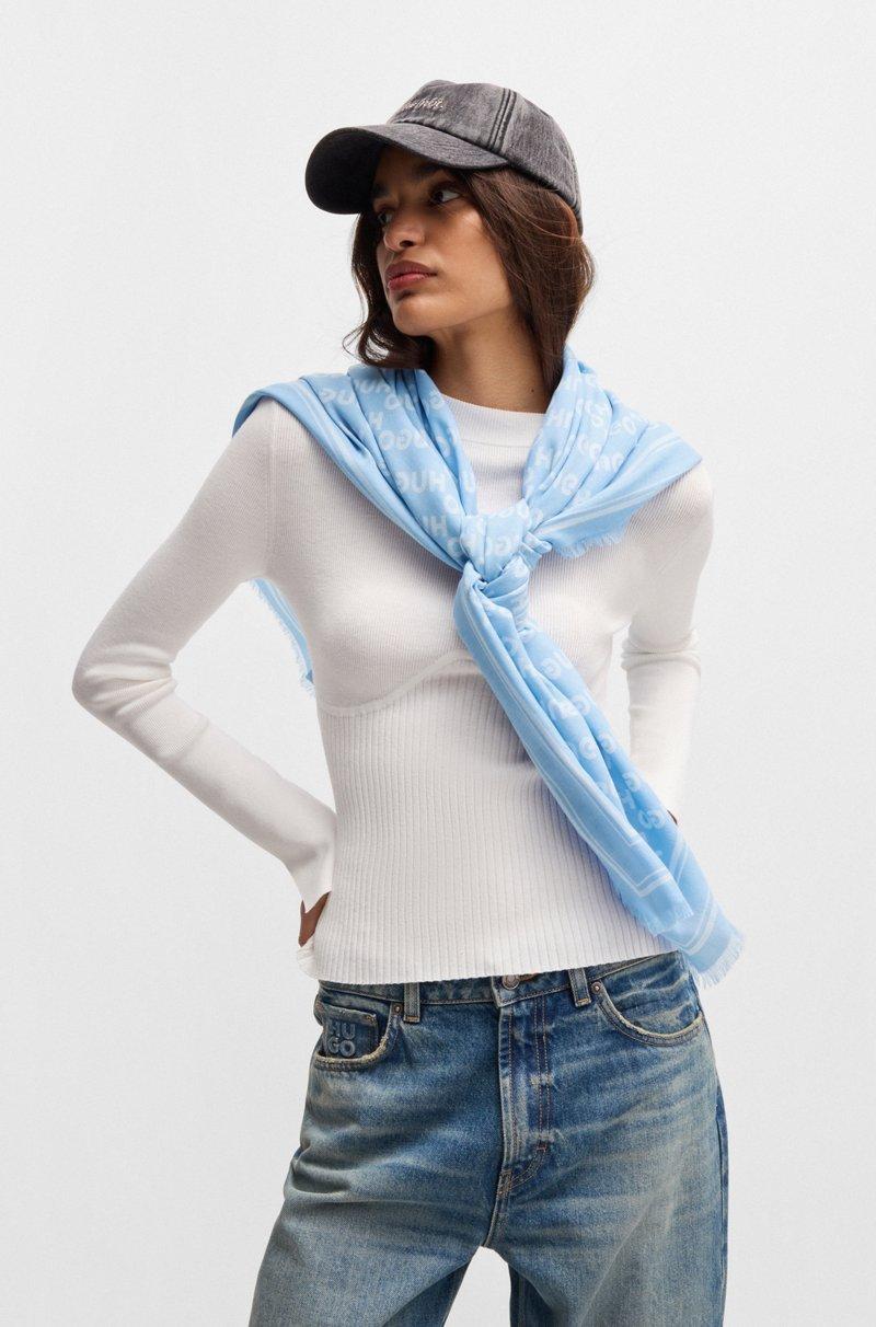 Hugo Boss Pañuelo Cuadrado Con Logo Estampado Y Flecos En Los Bordes