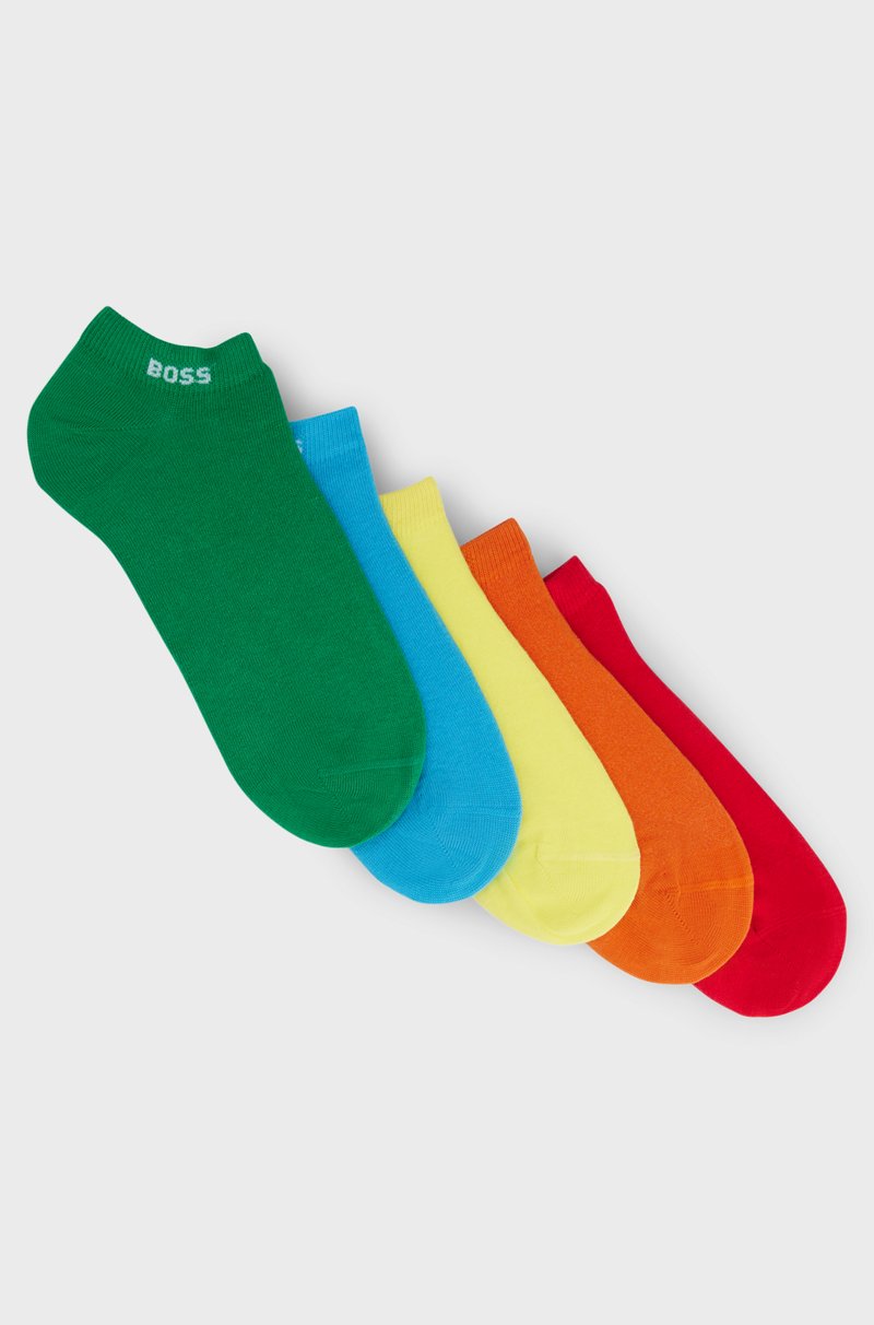 Hugo Boss Paquete de cinco pares de calcetines tobilleros unisex con puños de la marca