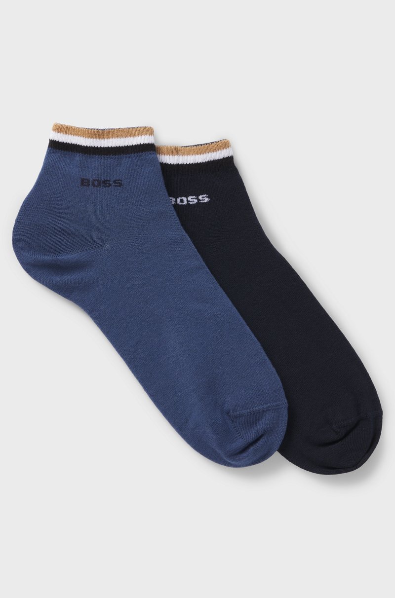 Hugo Boss Paquete de dos pares de calcetines cortos con rayas de la marca en el remate