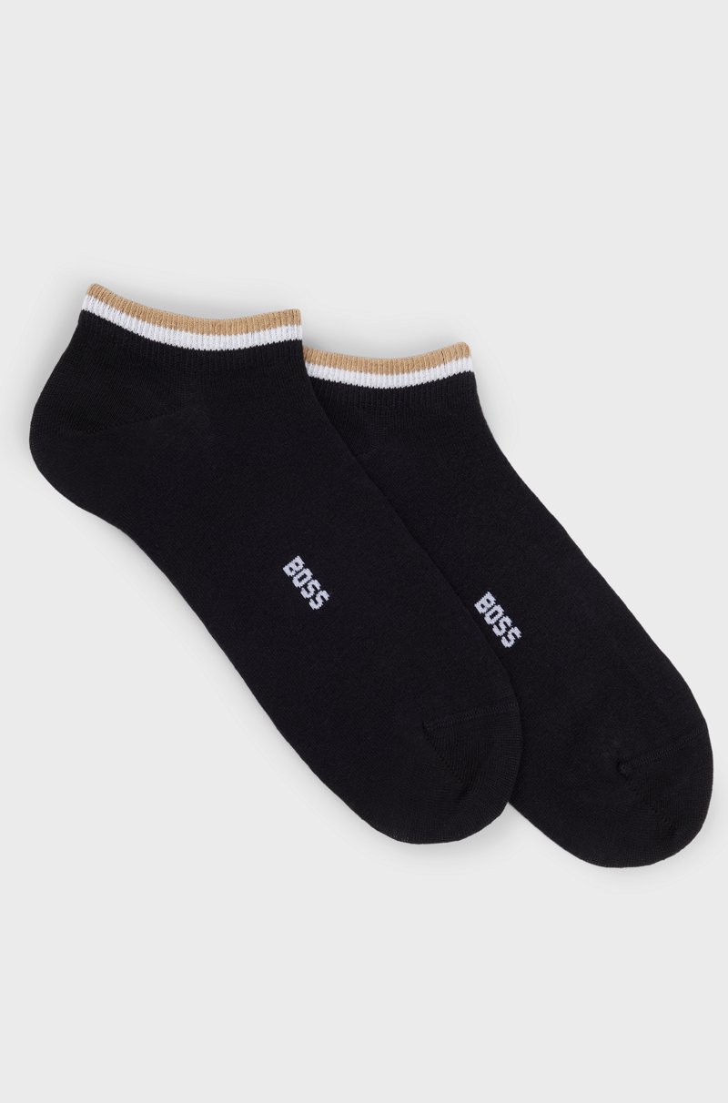 Hugo Boss Paquete de dos pares de calcetines tobilleros con rayas de la marca en el remate