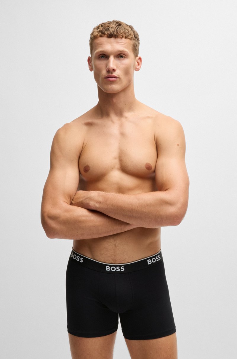 Hugo Boss Paquete De Tres Calzoncillos Bóxer En Algodón Elástico Con Logos