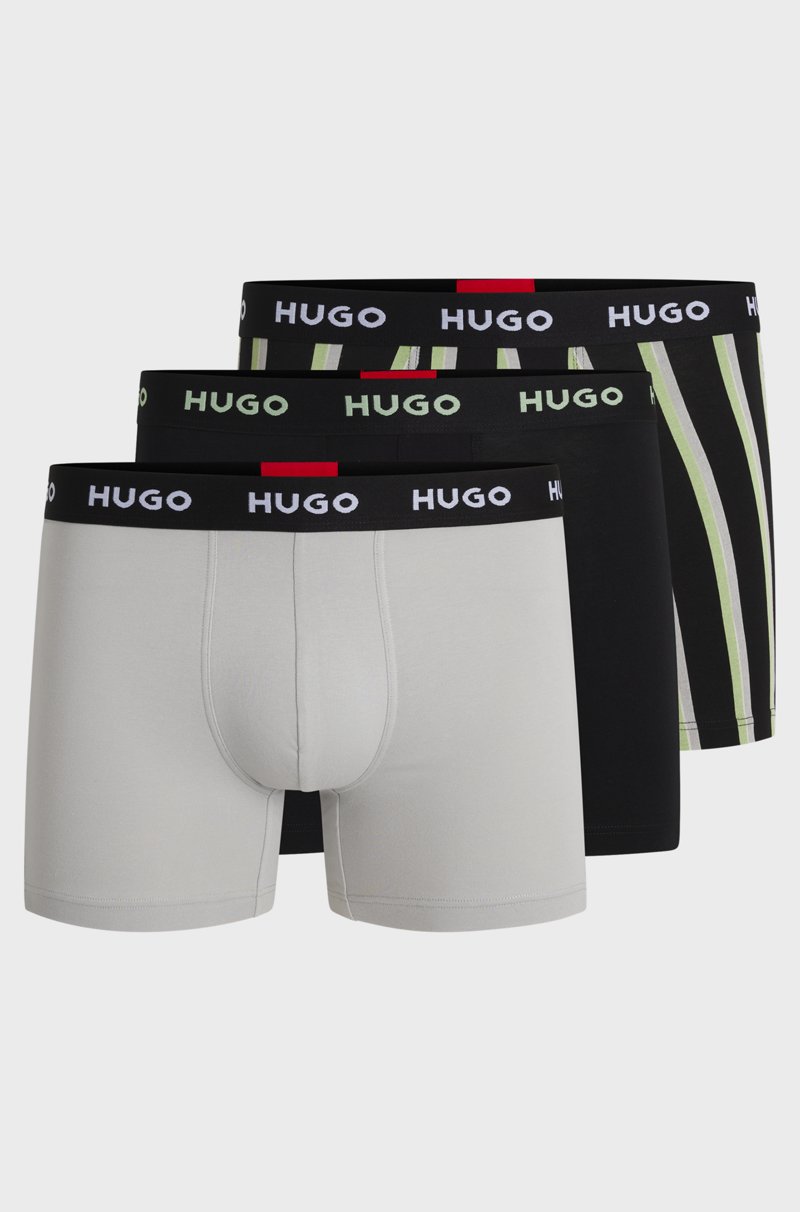 Hugo Boss Paquete De Tres Calzoncillos Bóxer En Algodón Elástico Con Logos