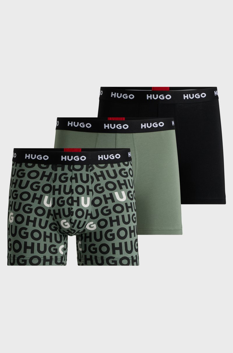 Hugo Boss Paquete De Tres Calzoncillos Bóxer En Algodón Elástico Con Logos