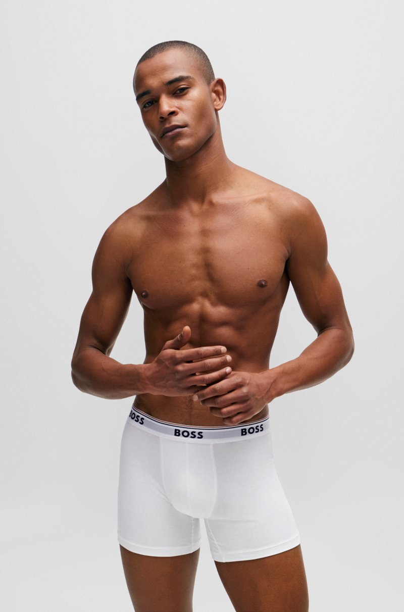 Hugo Boss Paquete De Tres Calzoncillos Bóxer En Algodón Elástico Con Logos