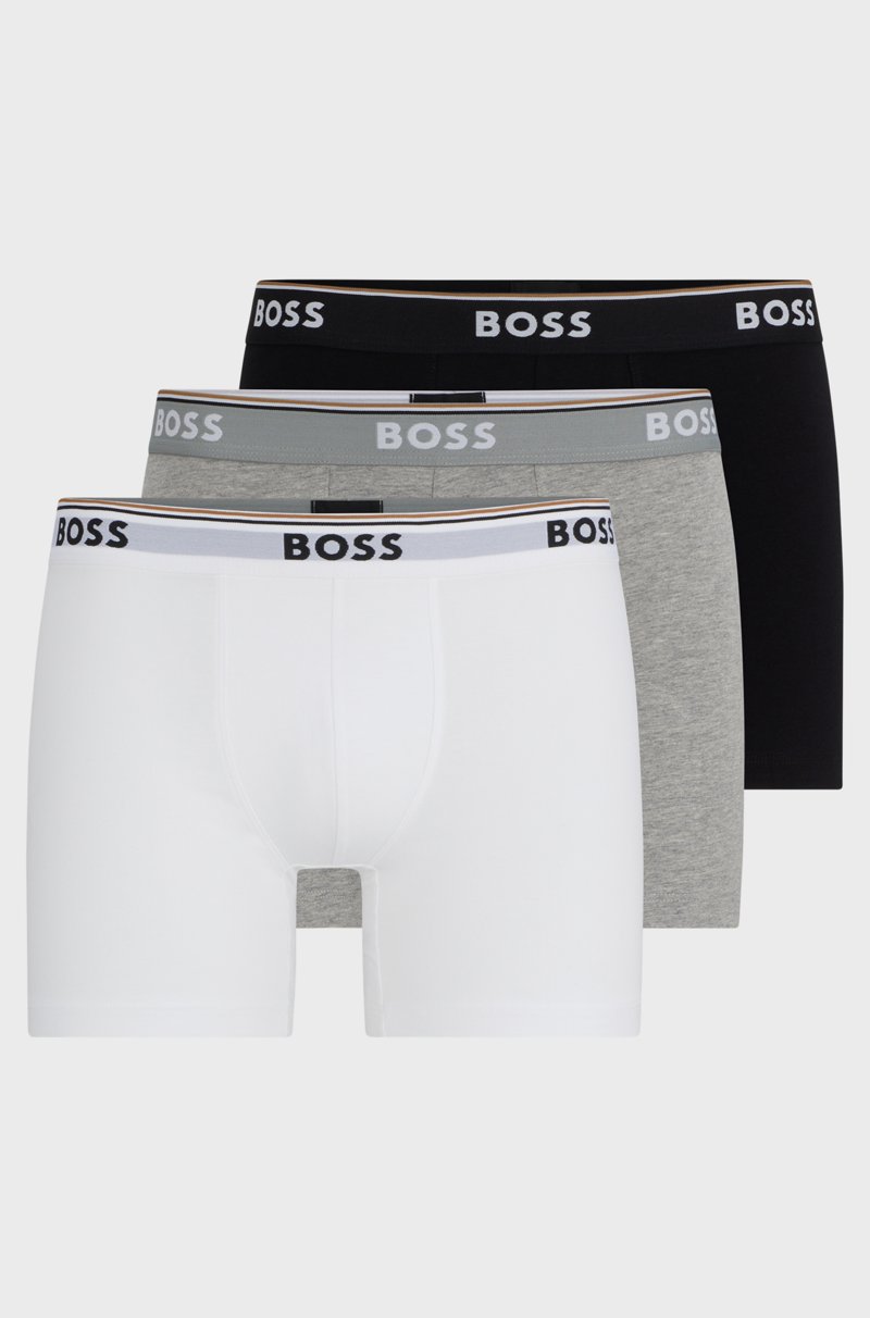Hugo Boss Paquete De Tres Calzoncillos Bóxer En Algodón Elástico Con Logos