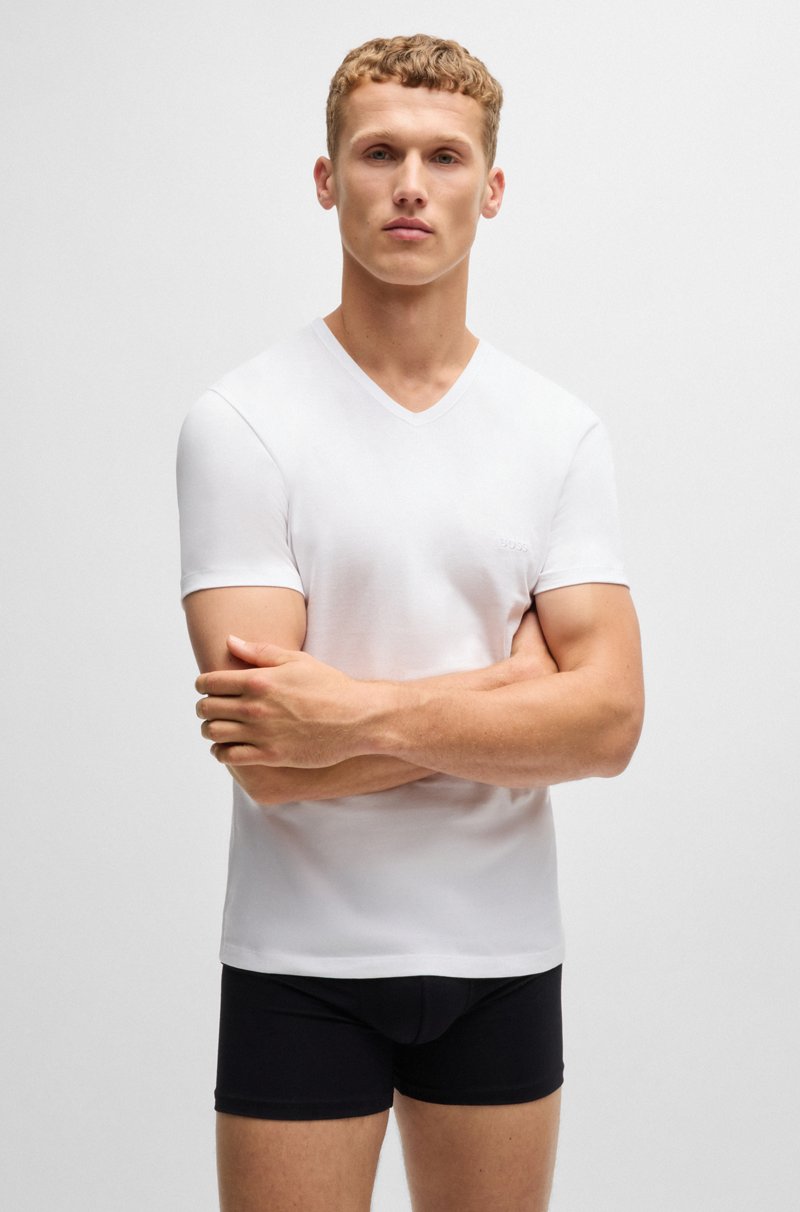 Hugo Boss Paquete De Tres Camisetas De Punto De Algodón Con Cuello En Pico