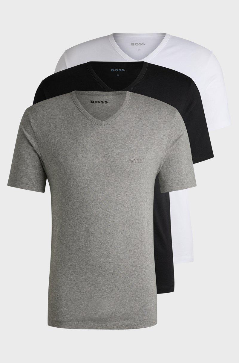 Hugo Boss Paquete de tres camisetas de punto de algodón con cuello en pico
