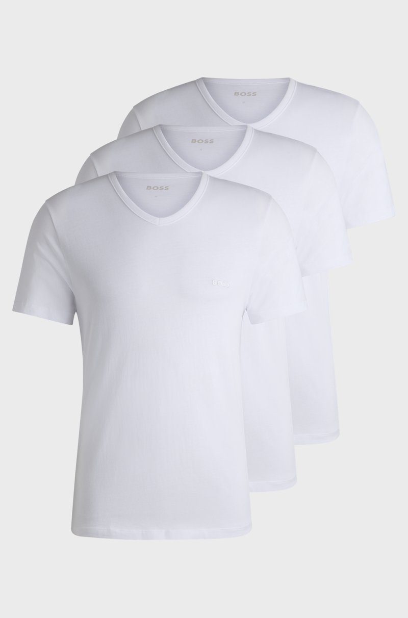 Hugo Boss Paquete de tres camisetas de punto de algodón con cuello en pico
