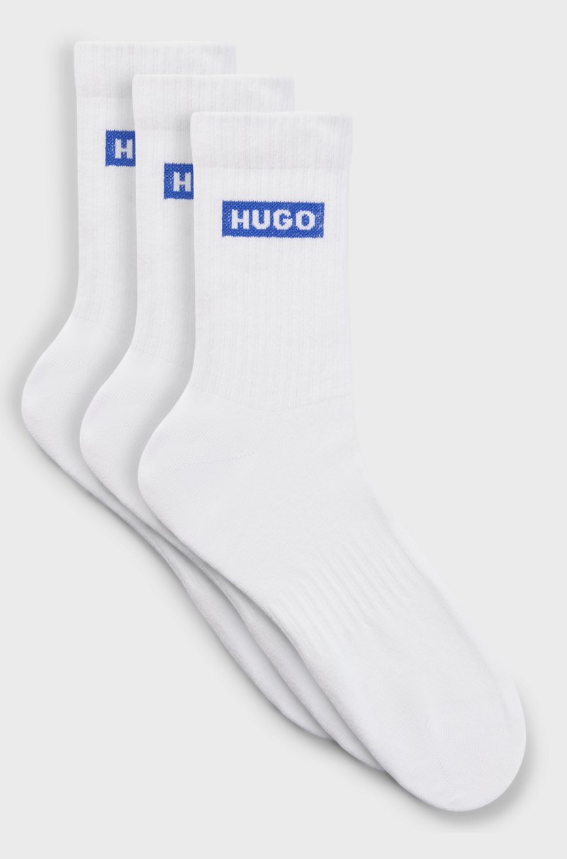 Hugo Boss Paquete de tres pares de calcetines cortos con logos azules