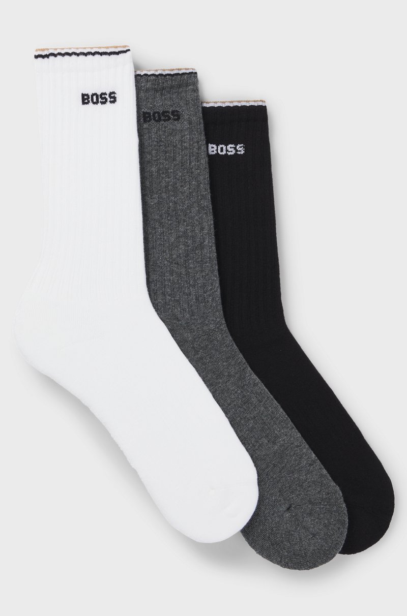 Hugo Boss Paquete de tres pares de calcetines cortos de algodón con logos
