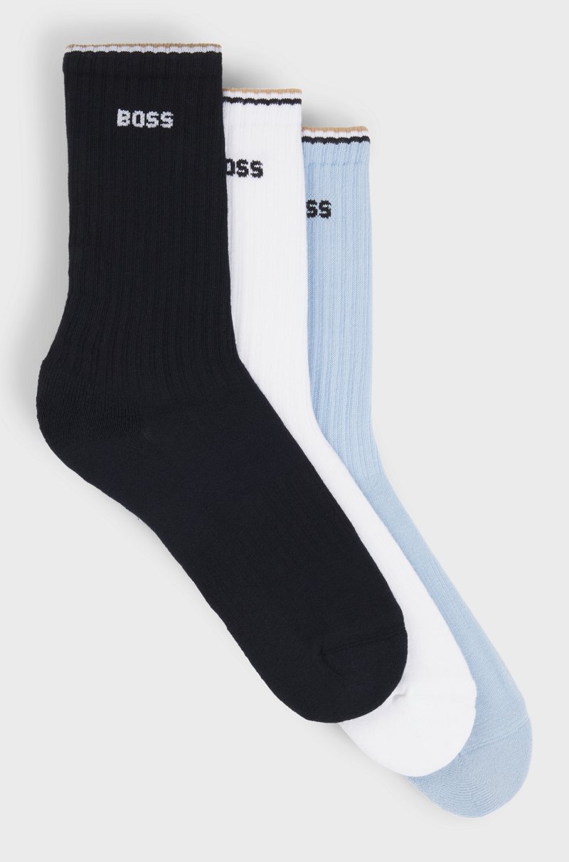 Hugo Boss Paquete de tres pares de calcetines cortos de algodón con logos