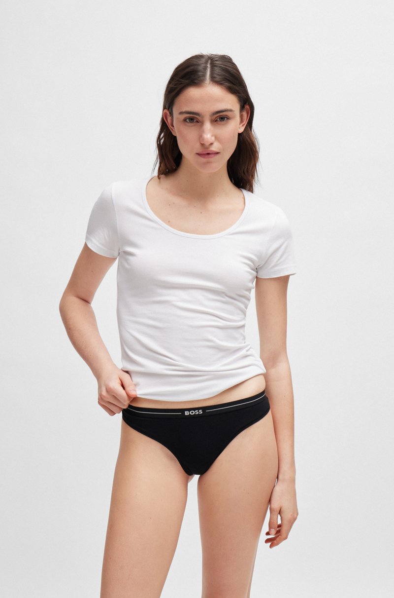 Hugo Boss Paquete de tres tangas de algodón elástico con logo en la cintura