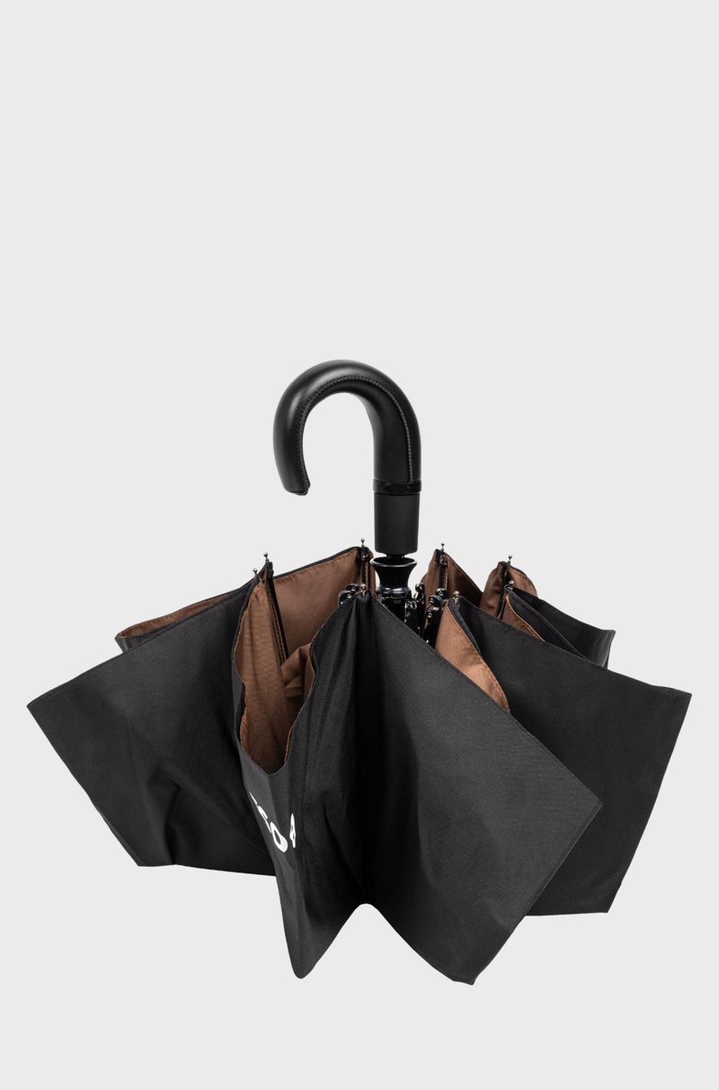 Hugo Boss Paraguas De Bolsillo Negro Con Interior Cámel