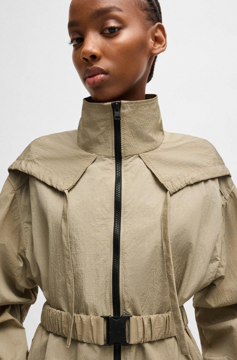 Hugo Boss Parka Larga Con Cinturón En Tejido De Sirsaca
