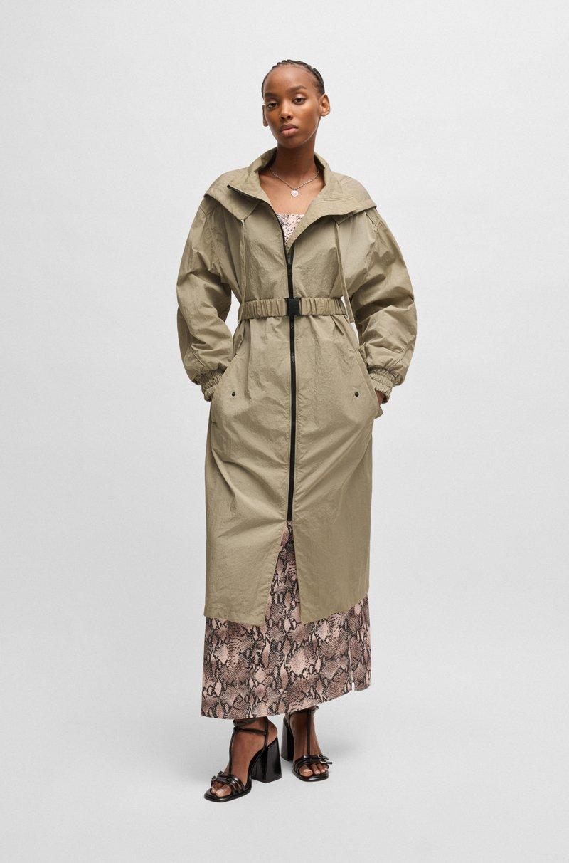 Hugo Boss Parka larga con cinturón en tejido de sirsaca