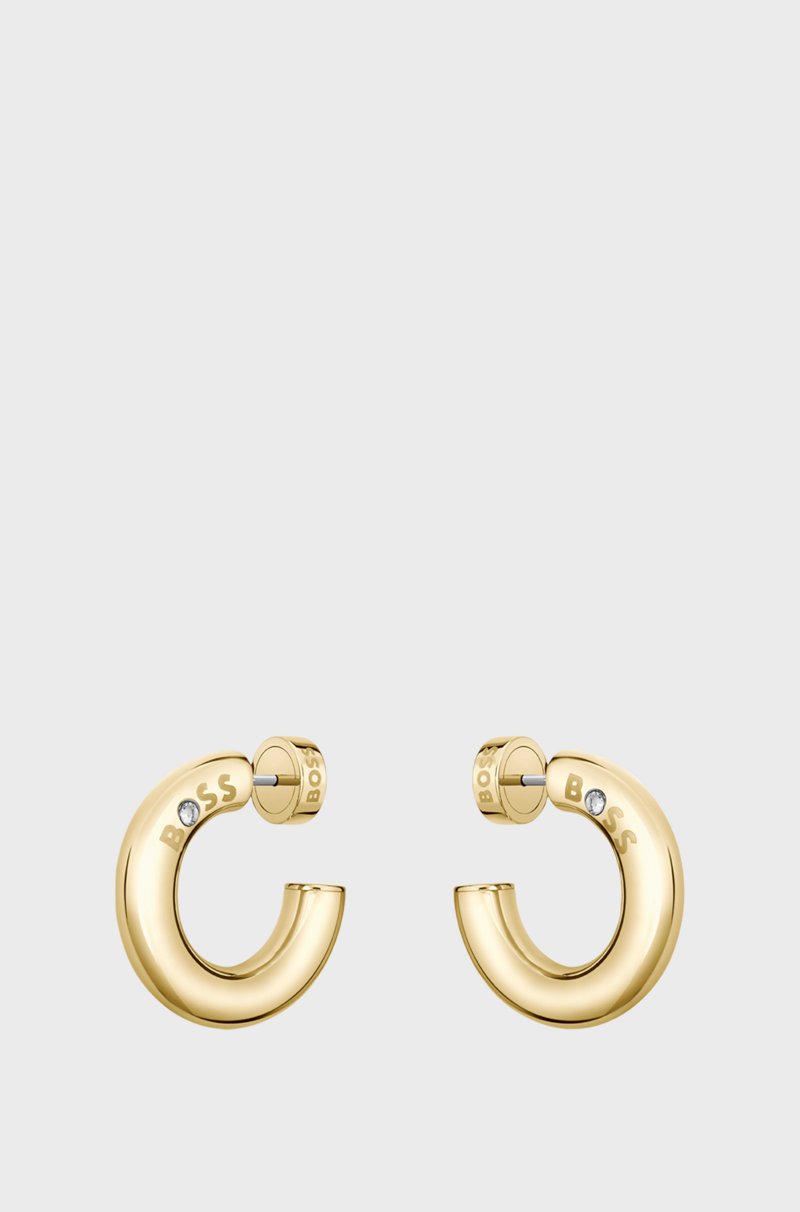 Hugo Boss Pendientes de aro dorados con detalle de logo