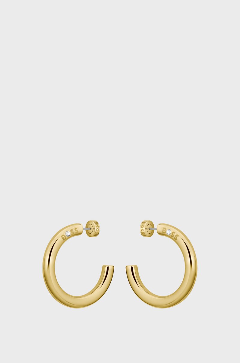 Hugo Boss Pendientes de aro dorados con detalle de logo