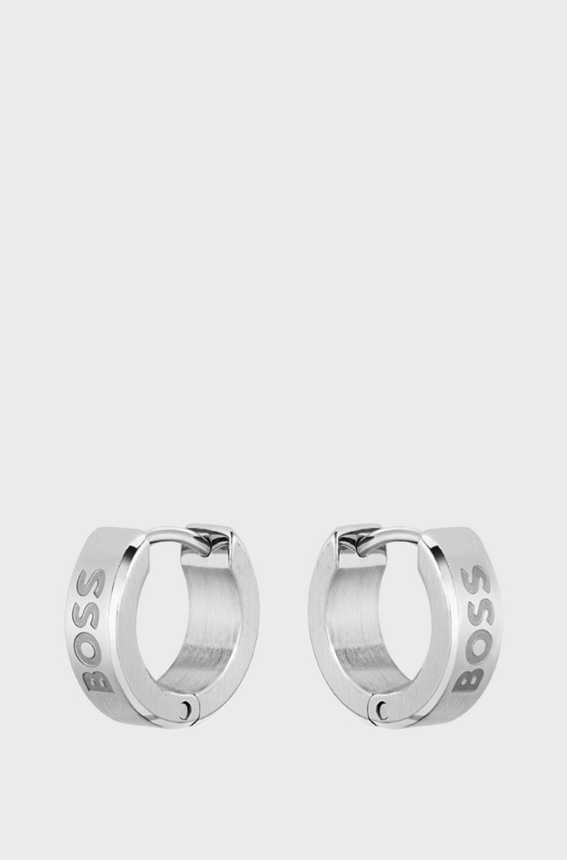 Hugo Boss Pendientes de aro plateados con logos grabados