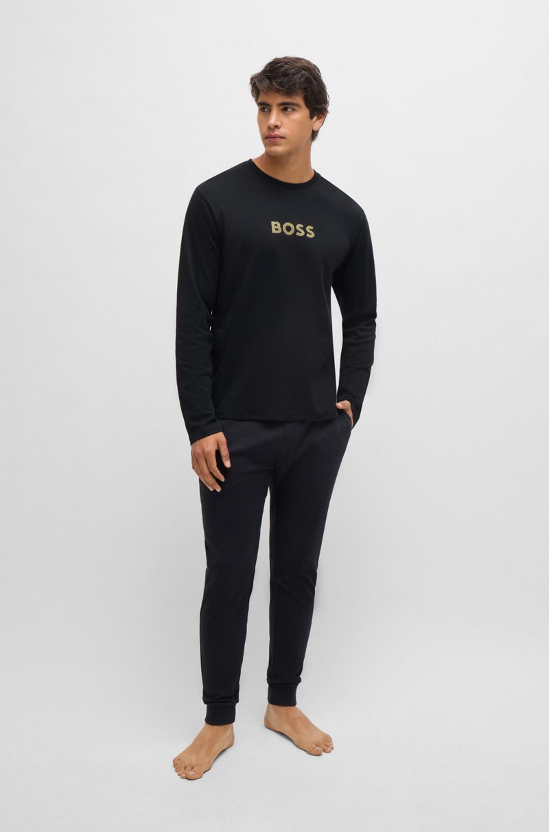 Hugo Boss Pijama de algodón interlock con detalles de la marca en estampado metalizado