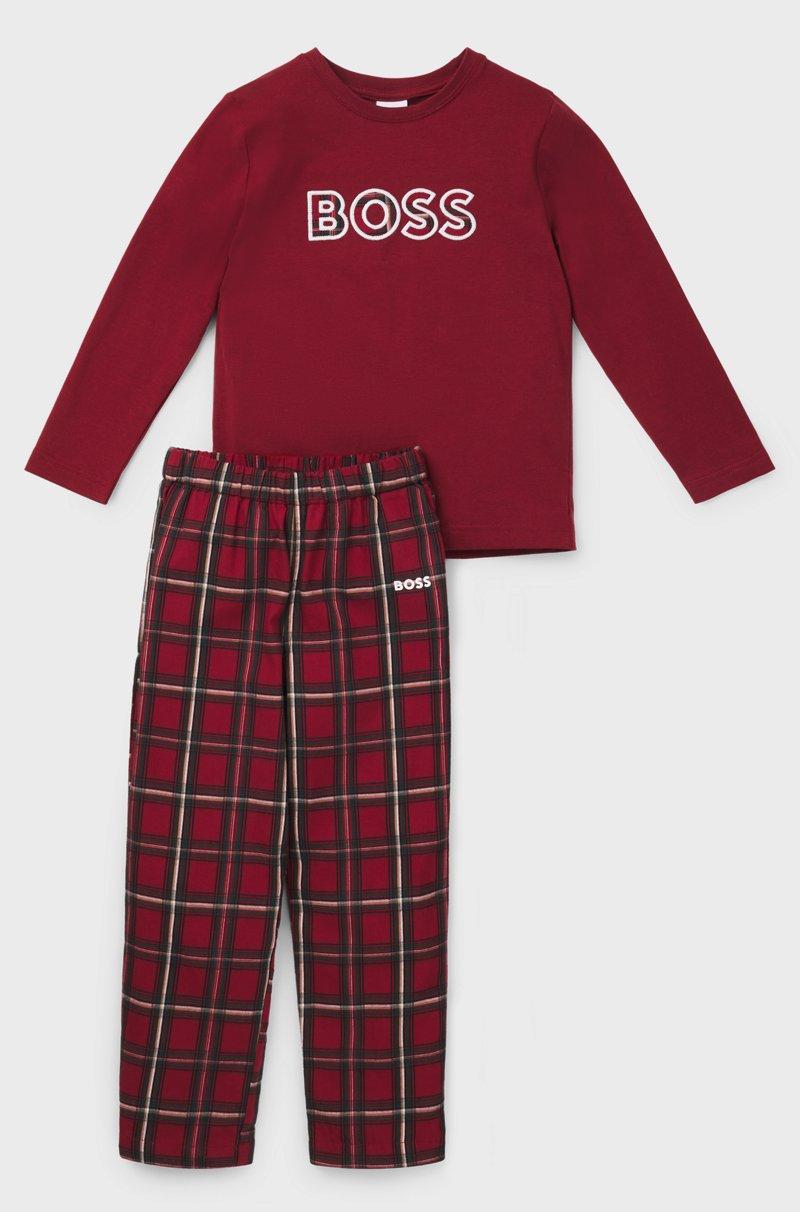Hugo Boss Pijama para niños en algodón con logo y motivo a cuadros