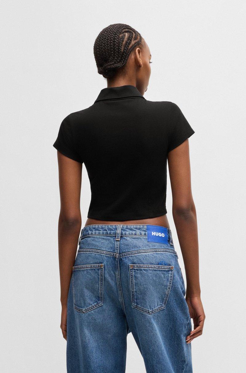 Hugo Boss Polo Corto De Algodón Elástico Con Tapeta De Cremallera