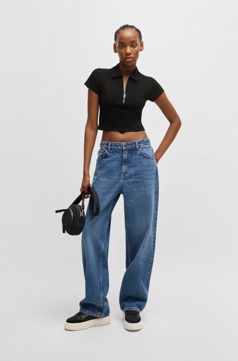 Hugo Boss Polo Corto De Algodón Elástico Con Tapeta De Cremallera