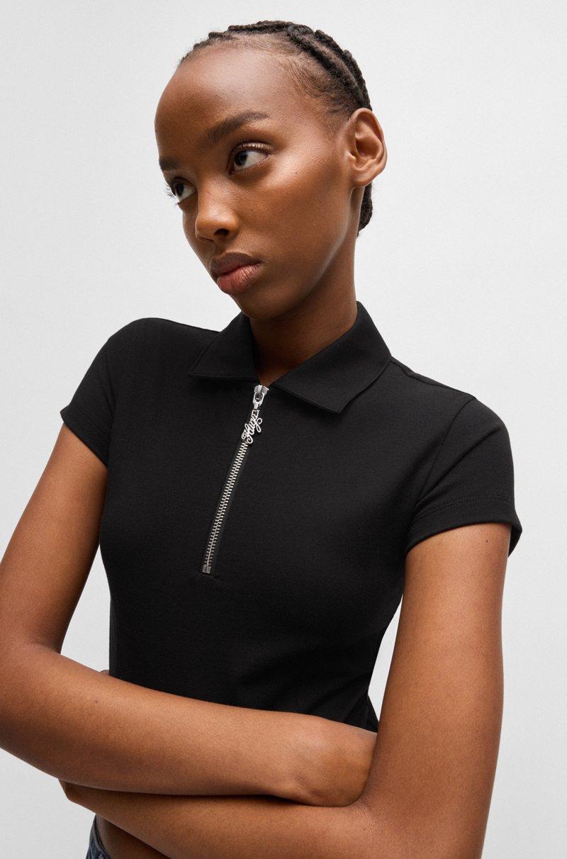 Hugo Boss Polo Corto De Algodón Elástico Con Tapeta De Cremallera