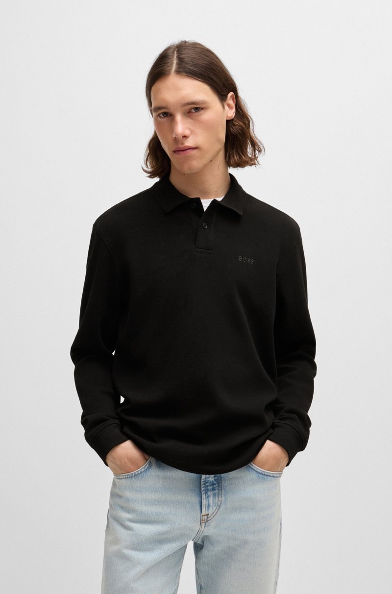 Hugo Boss Polo de algodón elástico con estructura de rejilla