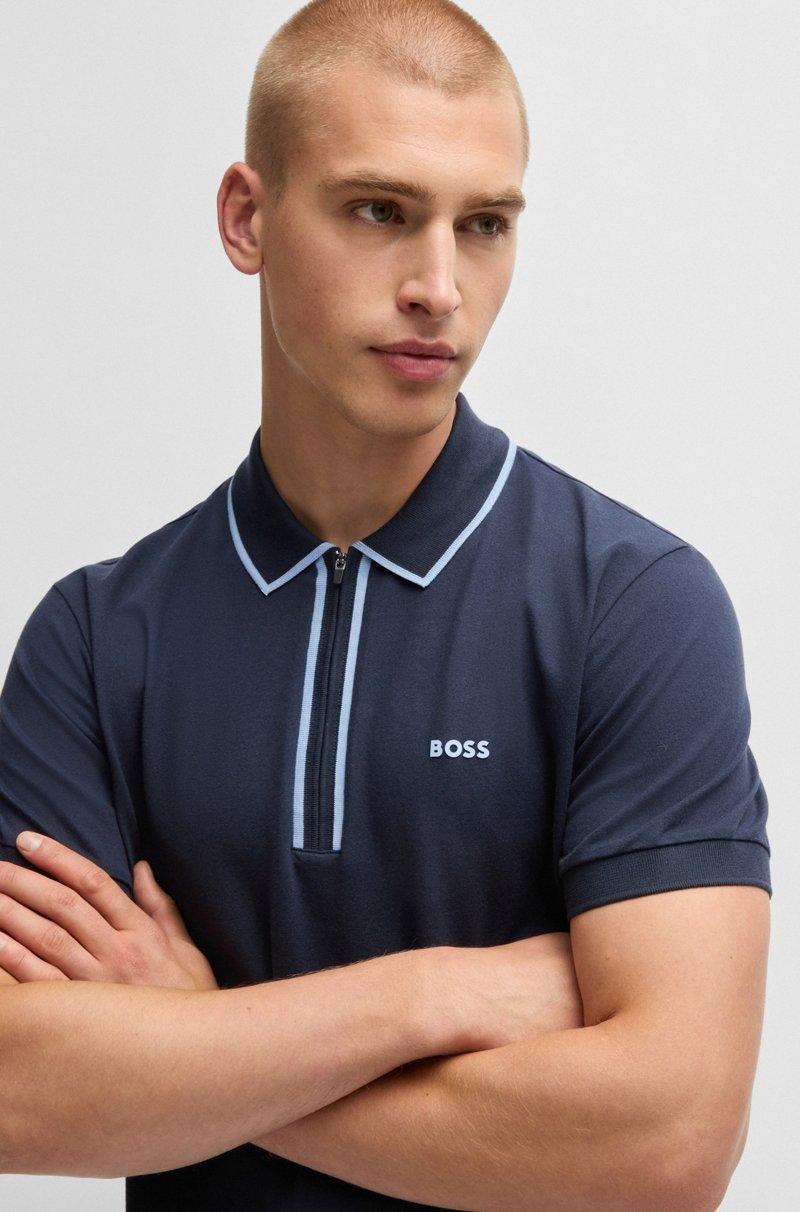 Hugo Boss Polo De Algodón Elástico Con Rayas En Contraste
