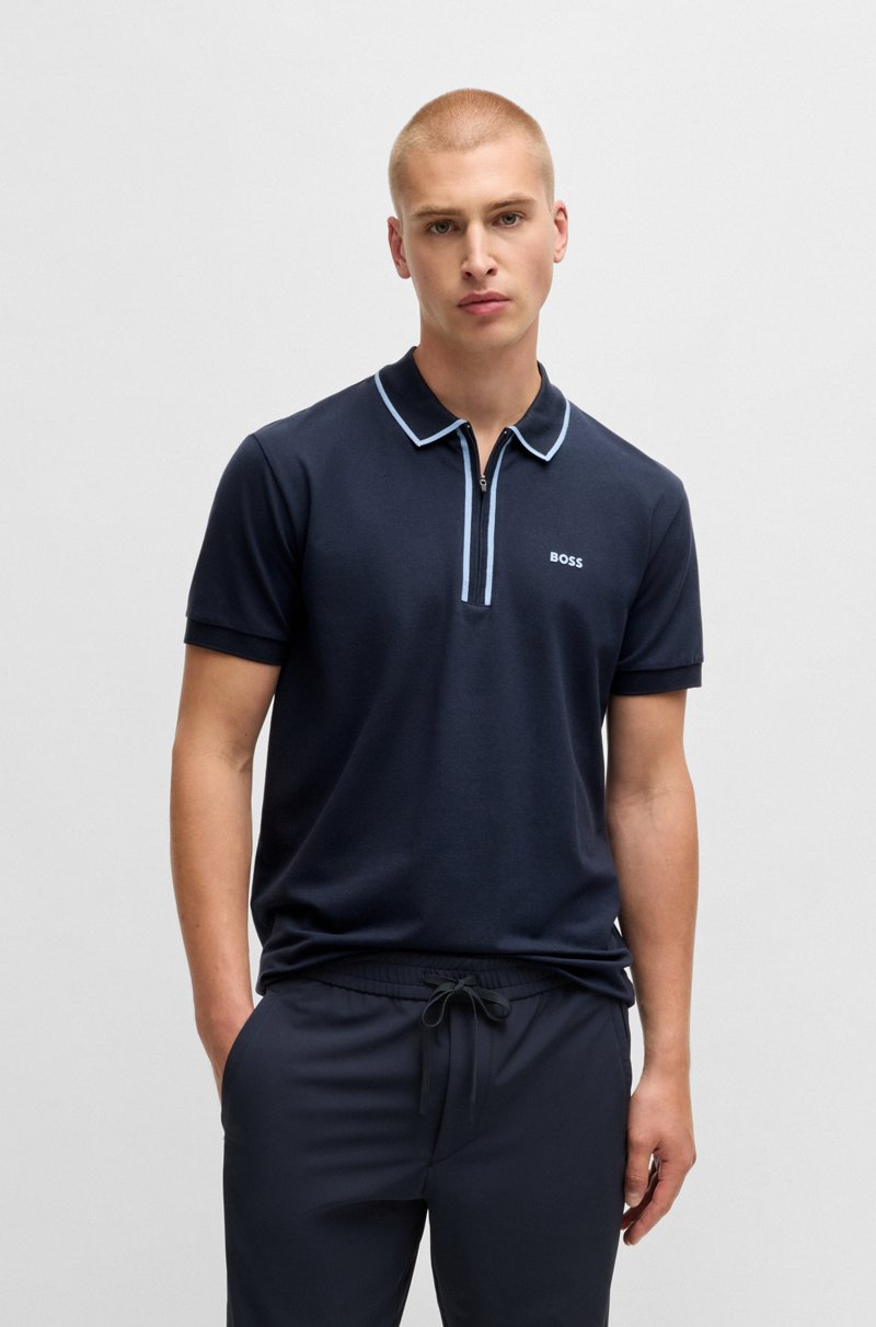 Hugo Boss Polo De Algodón Elástico Con Rayas En Contraste