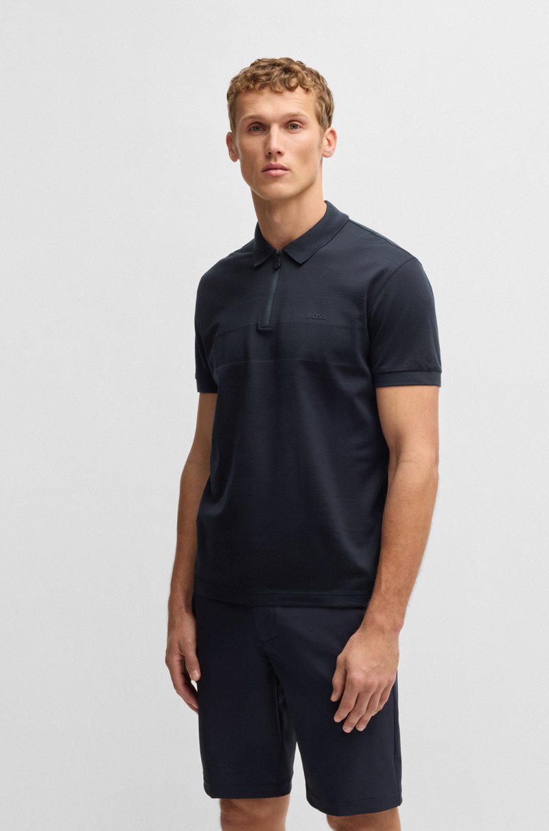 Hugo Boss Polo De Algodón Estructurado Con Cuello Con Cremallera