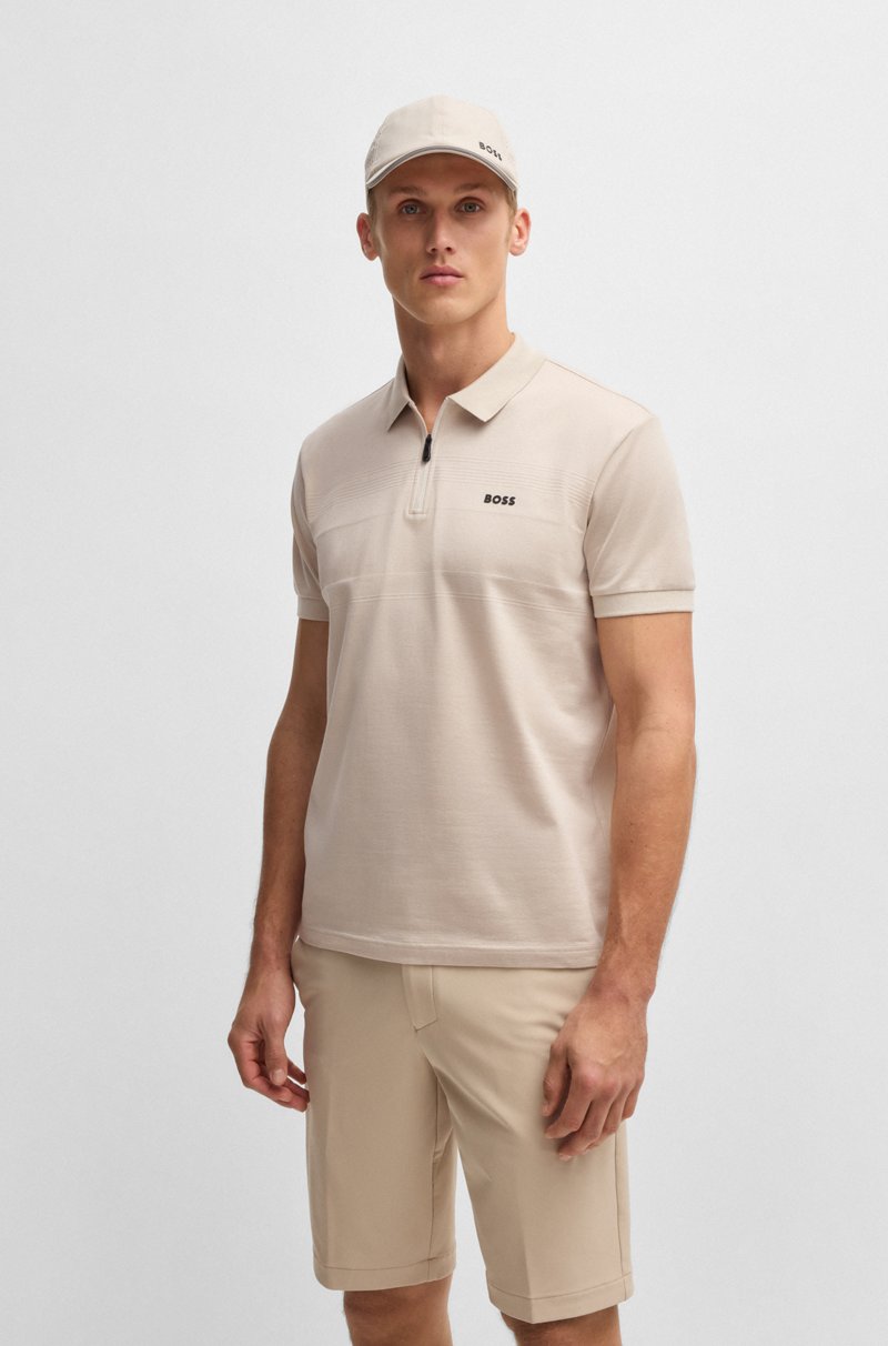 Hugo Boss Polo de algodón estructurado con cuello con cremallera