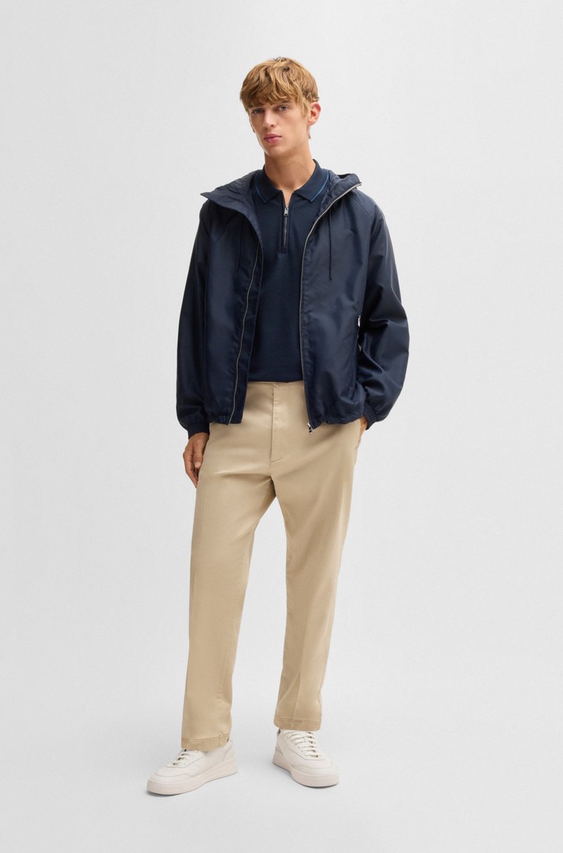 Hugo Boss Polo De Algodón Estructurado Con Tapeta De Cremallera