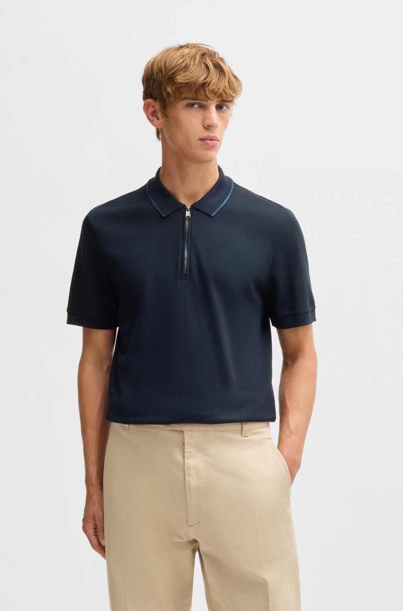 Hugo Boss Polo de algodón estructurado con tapeta de cremallera