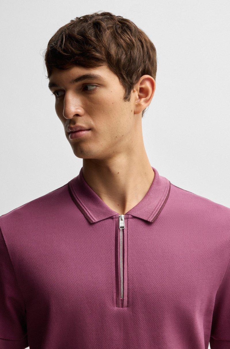 Hugo Boss Polo De Algodón Estructurado Con Tapeta De Cremallera