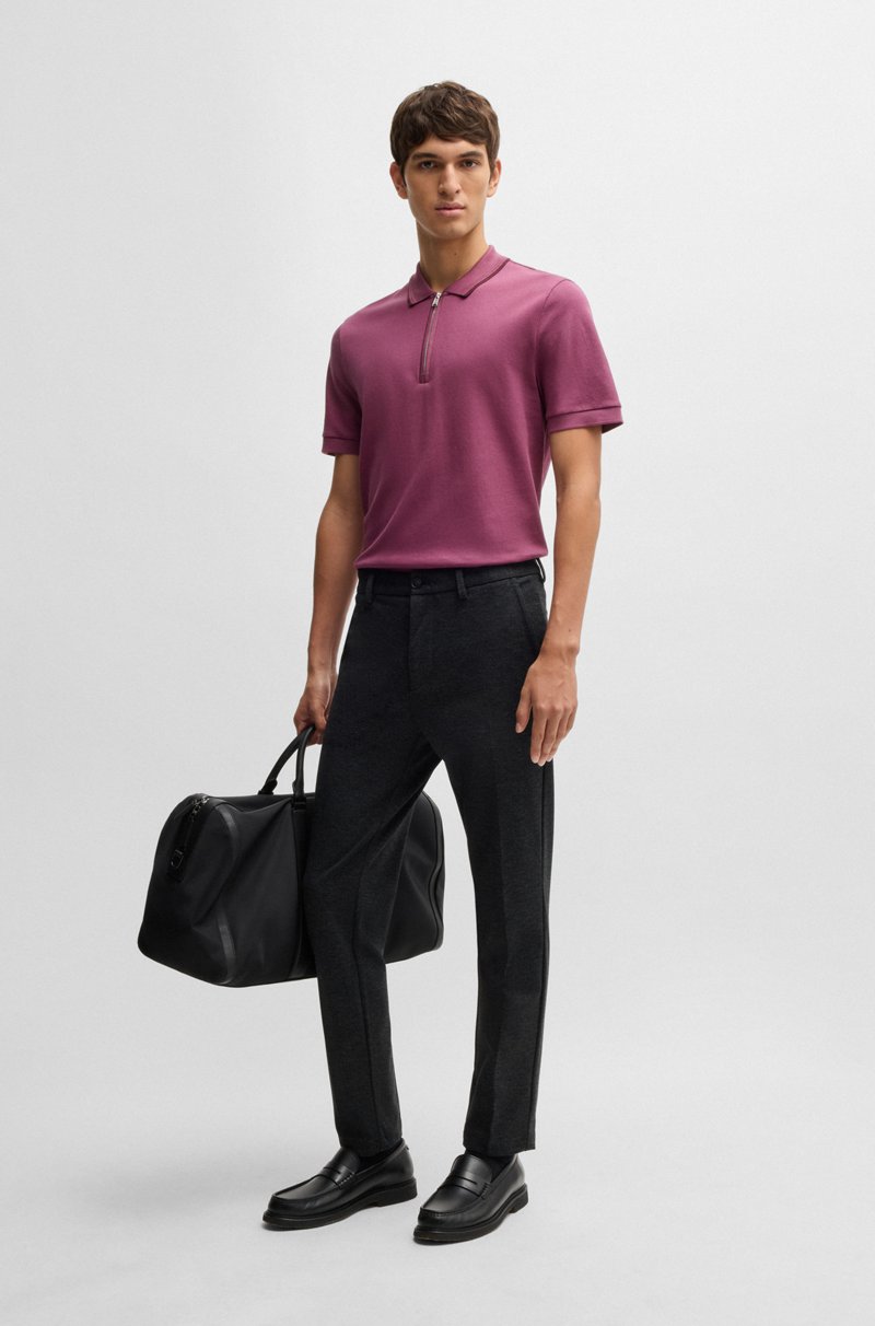 Hugo Boss Polo De Algodón Estructurado Con Tapeta De Cremallera