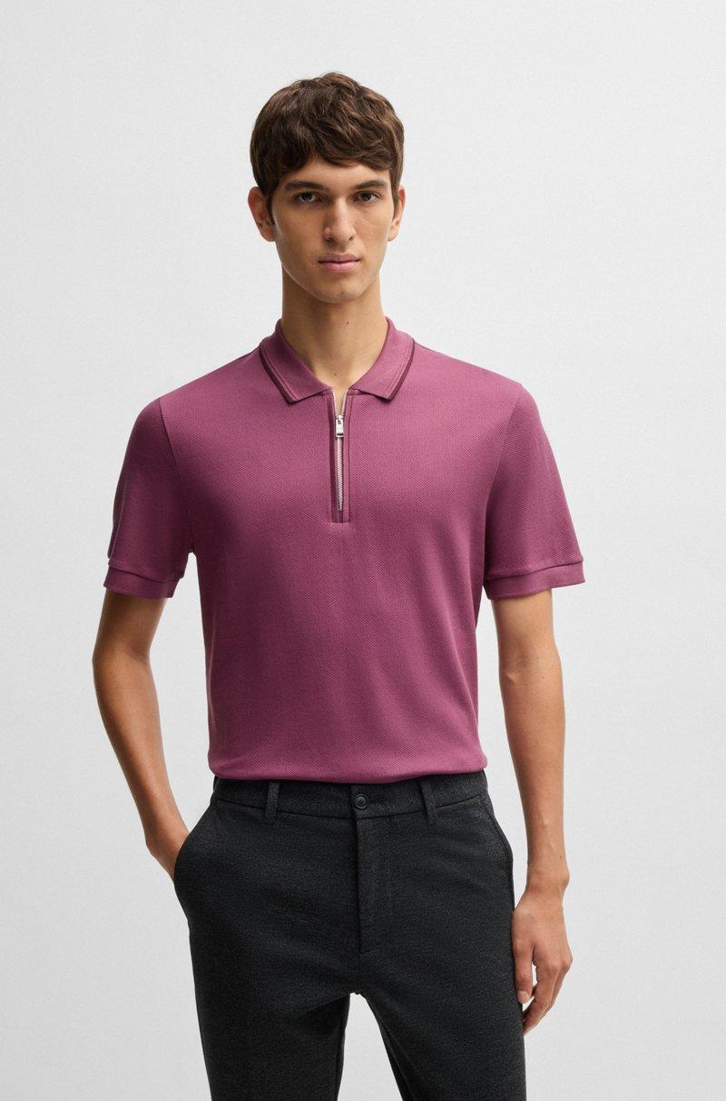 Hugo Boss Polo de algodón estructurado con tapeta de cremallera