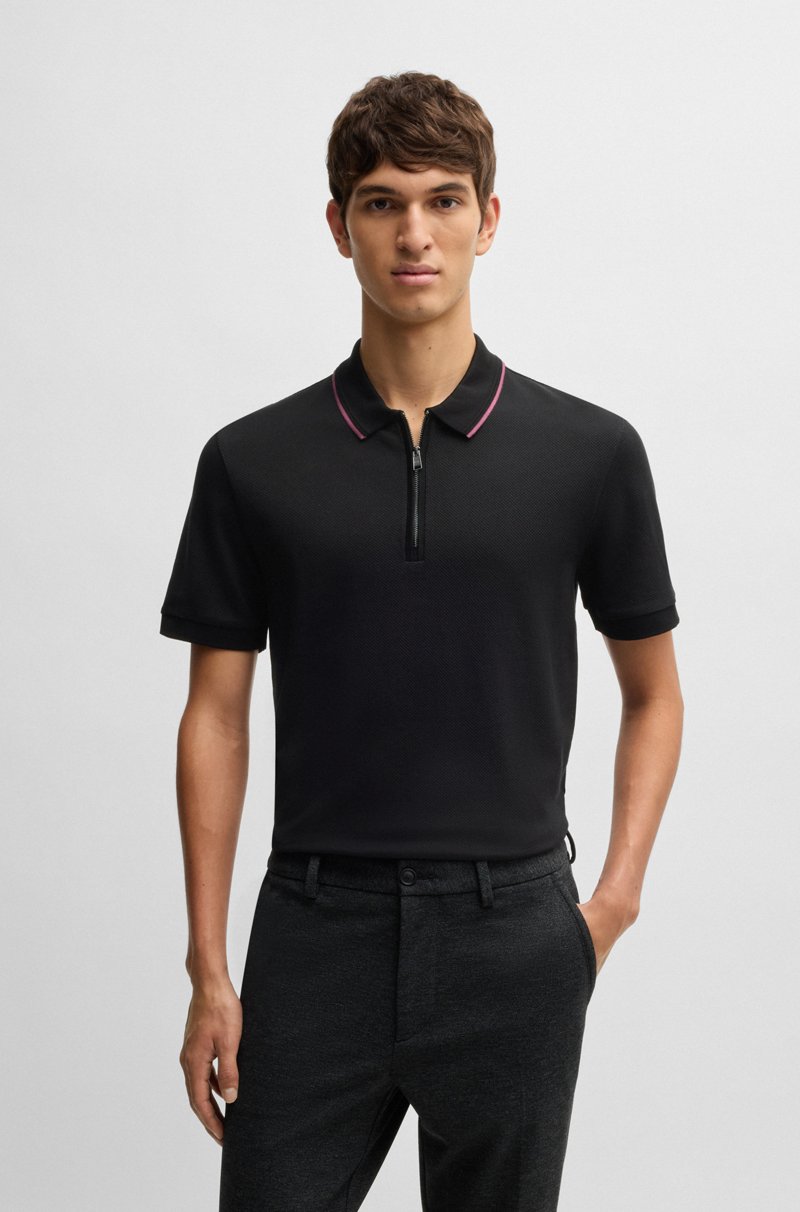 Hugo Boss Polo de algodón estructurado con tapeta de cremallera