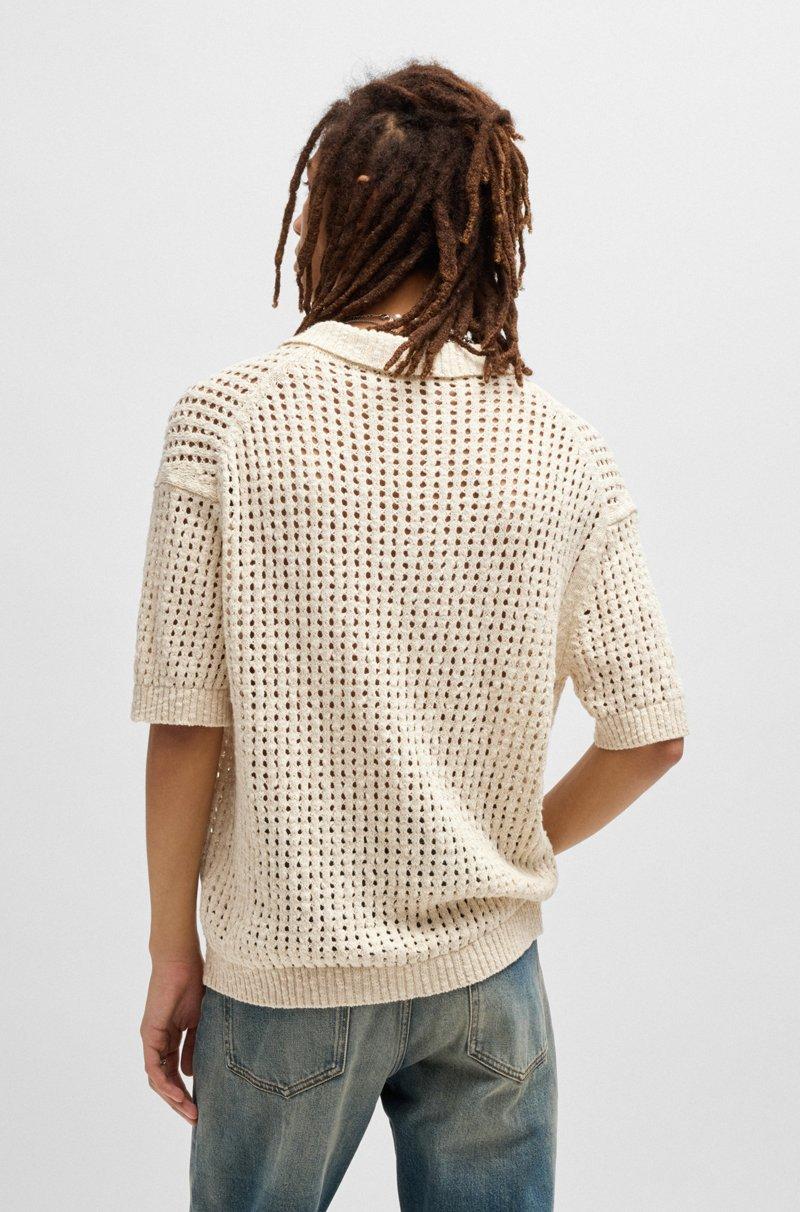 Hugo Boss Polo De Ganchillo De Algodón Con Cuello Abierto