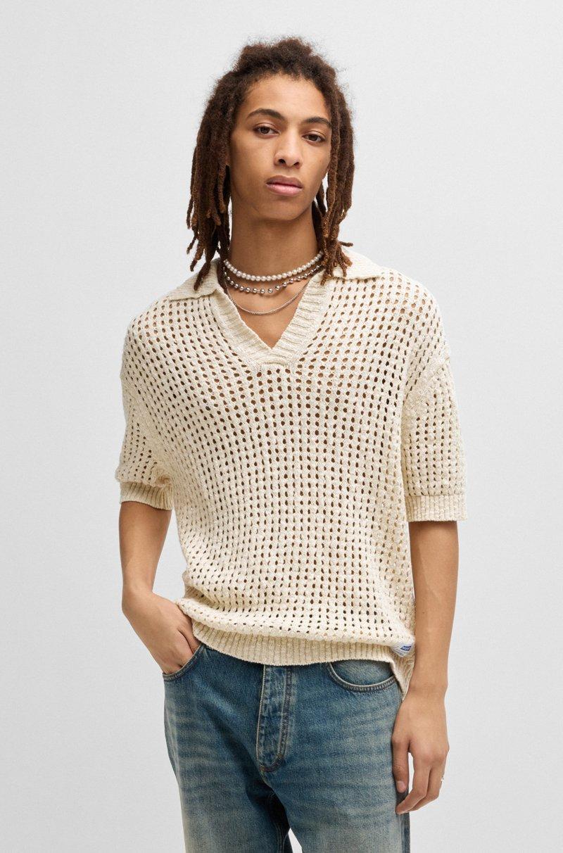 Hugo Boss Polo de ganchillo de algodón con cuello abierto