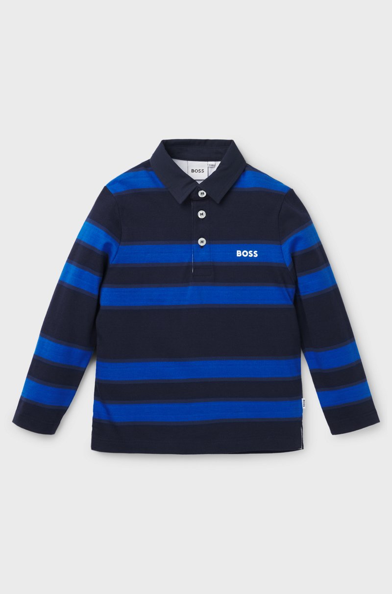Hugo Boss Polo de manga larga a rayas con logo para niños